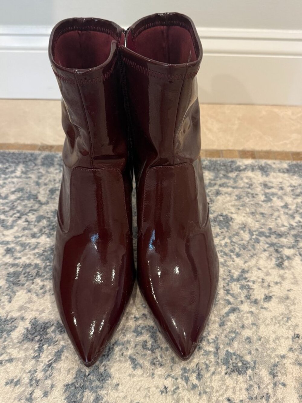 Jessica Simpson Burgundy Patent Pointed-Toe Ankle Boots